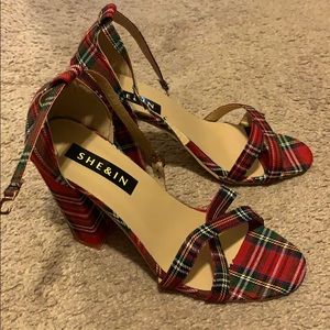 Red and green plaid heels